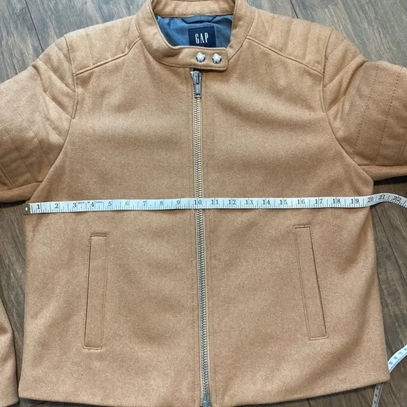 Sold eb GAP Brown Camel Quilted Sleeve Wool Blend Zip Moto Jacket - Picture 10 of 13